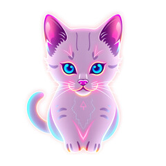 Kitten holographic 3D icon. neon symbol vector illustration isolated on white background. Generative AI