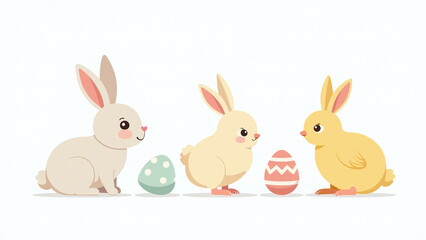 Obraz premium isolated easter icons include bunnies chicks eggs set white vector background graphic