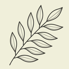 Minimalist botanical illustration of a leaf branch on light background, AI Generation