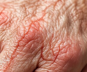 Fototapeta premium close-up of a personas hand with eczema, showing red, irritated, and cracked skin. 