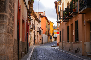 Paved street in Tordesillas, a town located in the province of Valladolid in Castile and León, Spain