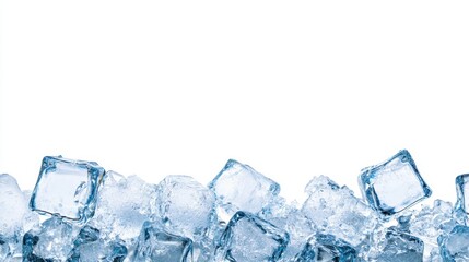 Obraz premium A close-up view of ice cubes and crushed ice, showcasing their clear texture against a white background.