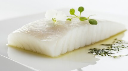 Surreal Minimalist Gourmet Dish Presented in Shades of White. Generative AI