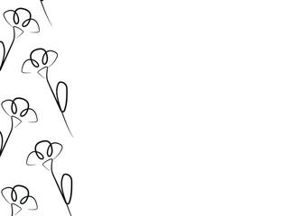 poster template with carnation flower icons from stems in line art style drawn with original outline, for logos, designs or ornaments
