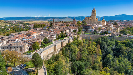 Aerial view of the Cathedral of Segovia dedicated to the Assumption of the Virgin Mary and to Saint Fructus in Castile and Le&oacute;n, Spain