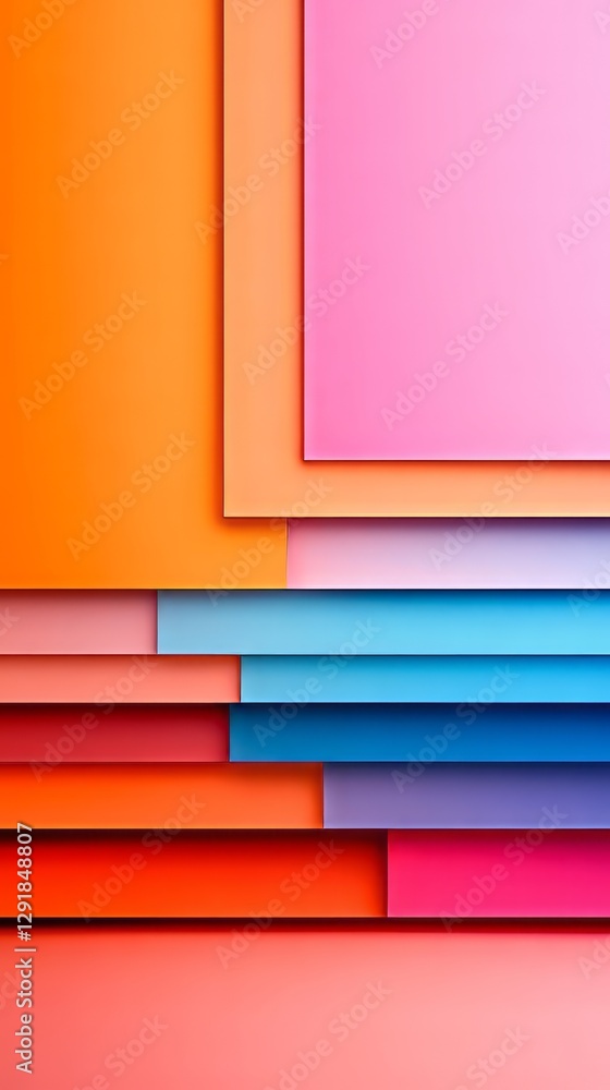 Poster colorful geometry: abstract composition of layered colored papers, creating a vibrant and eye-catchi