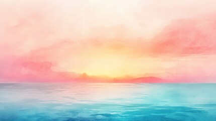 Obraz premium A vibrant sunset over a calm ocean, blending soft pinks and oranges into serene blues.