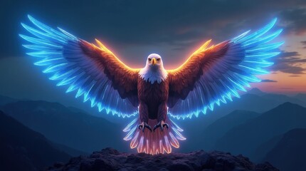 Gradient Neon Eagle Wings with Glowing Feathers