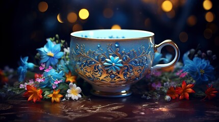Fototapeta premium A photo of an empty cup with intricate floral patterns.