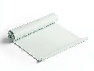 Yoga mat mockup. Roll of mint green textured wallpaper partially unrolled on a white background.