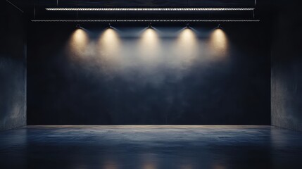 An empty, dimly lit room with a smooth concrete floor and subtle lighting creating a dramatic atmosphere.