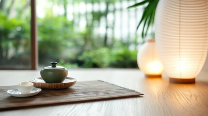 An exquisite tea set against a backdrop of lush greenery showcases the beauty of simplicity and elegance, perfect for serene moments of reflection and enjoyment with loved ones.