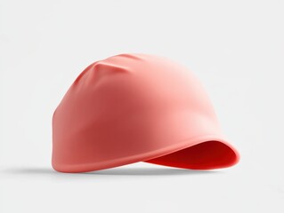 Fototapeta premium Silicone swim cap mockup. A soft, coral-colored cap with a curved brim, ideal for casual wear or sports activities.