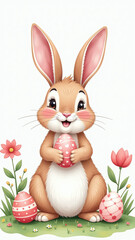 vibrant watercolor bunny displays eggs garden banner happy easter