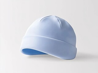 Silicone swim cap mockup. Soft blue beanie hat on a minimalistic background.