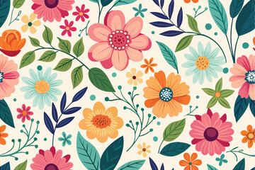 Seamless Floral Garden: Vibrant Cartoon Flower Pattern