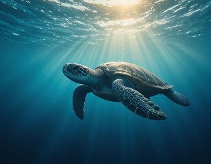 Fototapeta premium Ocean Wanderer: The Timeless Journey of the Sea Turtle