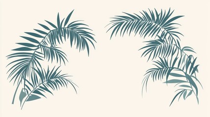 Elegant arrangement of tropical palm leaves in teal hues against a soft cream background.