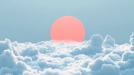 Fototapeta premium Serene Sunrise Over Fluffy Clouds with Birds Flying in a Pastel Sky