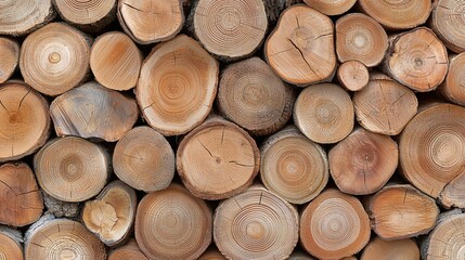 Fototapeta premium Close-Up View of Neatly Stacked Wooden Logs in Various Sizes