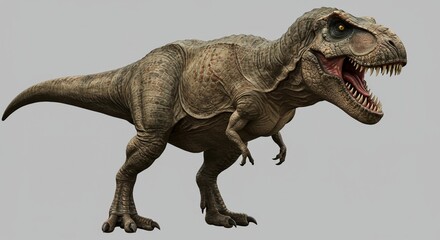 Fototapeta premium Tyrannosaurus Rex Roaring Dinosaur Side View Isolated on Plain Background