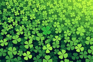 Field of Clovers with One Four Leaf Clover Symbolizing Good Luck
