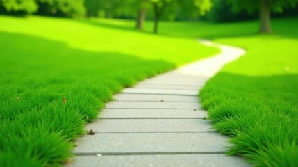 Obraz premium A Serene Path Winding Through Lush Green Grassy Meadows on a Sunny Day