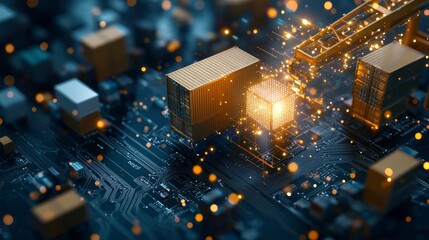 Advanced technology innovations in industrial data processing modern cityscape digital artwork futuristic environment aerial viewpoint concept of progress