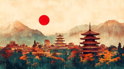 Classic Japan flag design, featuring a bold red sun on a white canvas, universally recognized in sports, politics, and heritage projects, comic book art style