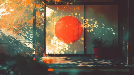 Classic Japan flag design, featuring a bold red sun on a white canvas, universally recognized in sports, politics, and heritage projects, comic book art style