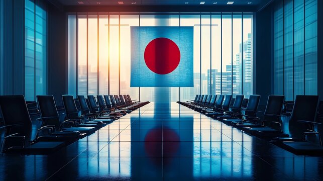 Classic Japan flag design, featuring a bold red sun on a white canvas, universally recognized in sports, politics, and heritage projects, comic book art style