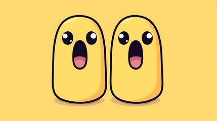 Excited cartoon figures, yellow, background,  digital illustration