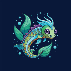 Fototapeta premium Fantasy fish with dragon-like features and vibrant colors on deep blue background