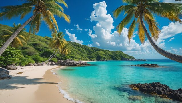 Scenic Island Paradise with Golden Sand and Turquoise Sea