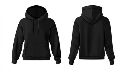 Black hoodie template, Black female sweatshirt with a hood for fashion design presentation or print mock-up in a flat lay style, isolated on a transparent background