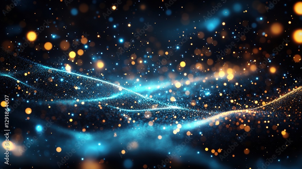 Poster blue and yellow light streaks in dark background creating abstract visual effect