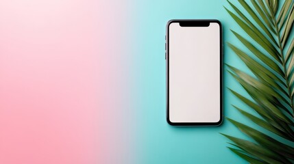 This artistic composition displays a blank smartphone screen set against a gradient background, perfect for displaying content or showcasing mobile applications in a stylish manner.