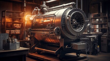 Fototapeta premium A photo of an empty heavy-duty roasting machine in a shop.