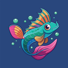 Fototapeta premium Whimsical fantasy fish with bright colors and flowing tail on dark blue background