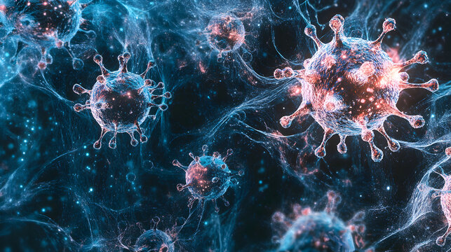 texture background with layered viral structures and intricate patterns mimicking biological infection 