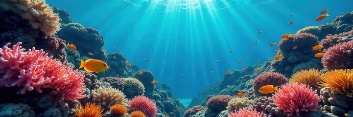 Fototapeta premium Vibrant coral reef teeming with colorful fish , Underwater, coral