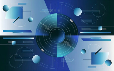 abstract compass-like illustration with geometric patterns and gradients in blue tones