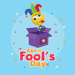 April fool's day concept Jack in the toy box. vector flat design