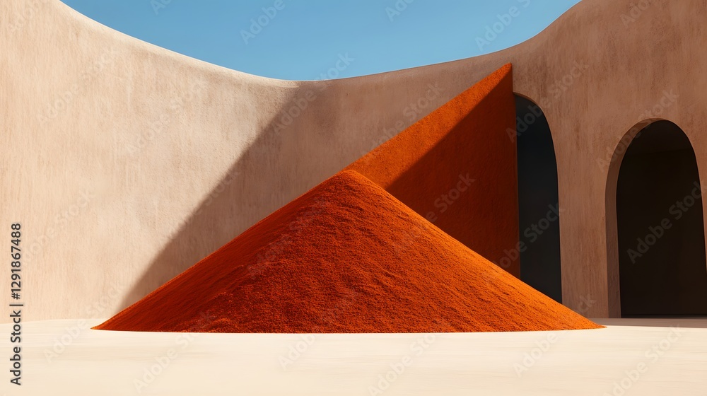 Poster abstract orange triangles in minimalist beige architecture
