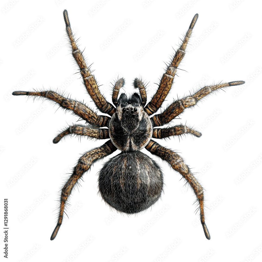 Poster Close up view of a spider displaying intricate details on a Transparent background, Top View Spider on PNG background