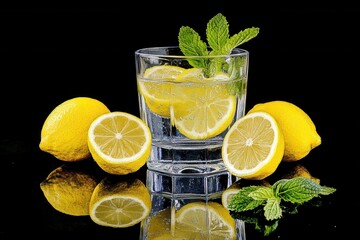 Refreshing Citrus Drink in Glass with Mint and Slices