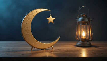 Golden Shining Moon & Stars Ramadan Greeting Background, Islamic Festive Design
