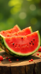 Sliced ​​watermelon on a wooden surface.