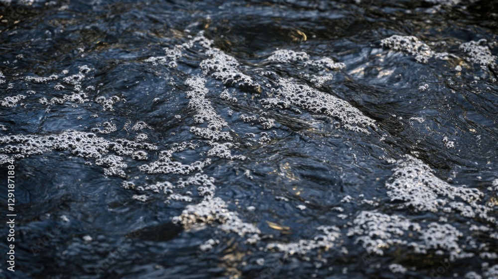 Poster bubbling water surface with foam patterns reflecting light in a serene natural setting