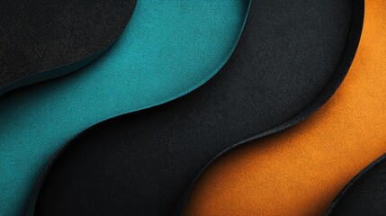 Fototapeta premium Abstract Curved Layers in Black, Teal, and Orange with Textured Surface